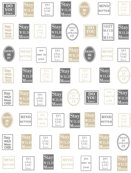 Nagelsticker - Aufkleber selbstklebend - Nail Sticker - gold Oval Wörter Buchstaben